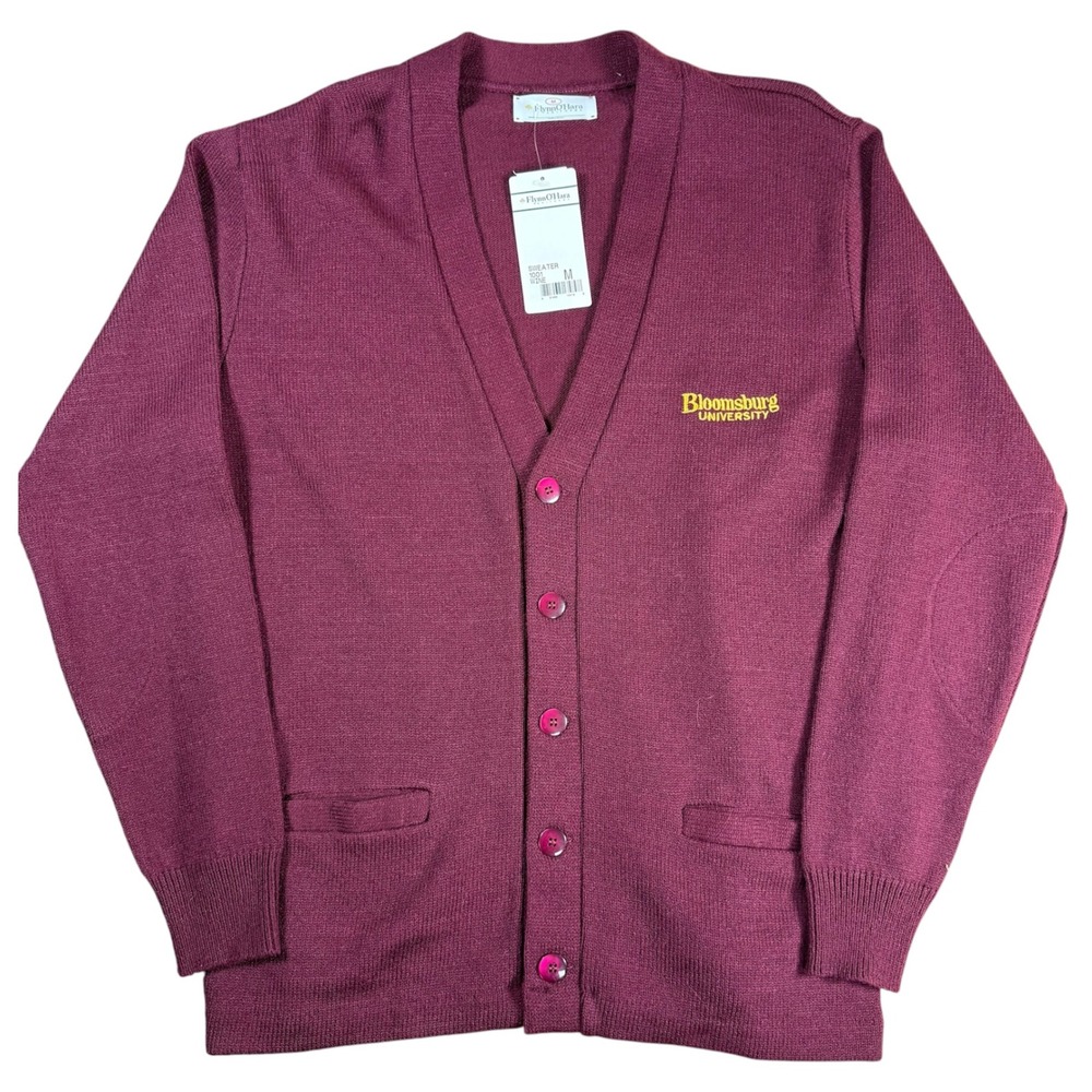 Flynn O'Hara Bloomsburg University Cardigan Sweater Mens Medium Wine Elbow Patch